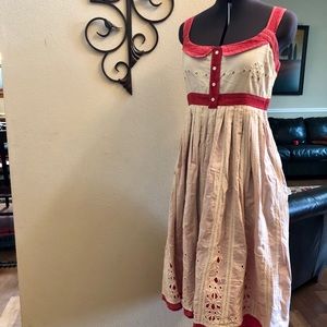 Anthropologie Pink and White Eyelet Dress by Viola